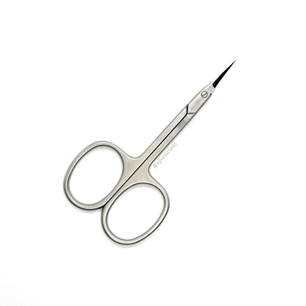 Top view of the cuticle scissors. Made from high quality stainless steel imported from the Netherlands. Hand sharpened for precision cutting.